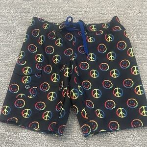 Mish Mish  Black Swim Shorts with Rainbow Peace Sign Print size 6 from Dennys